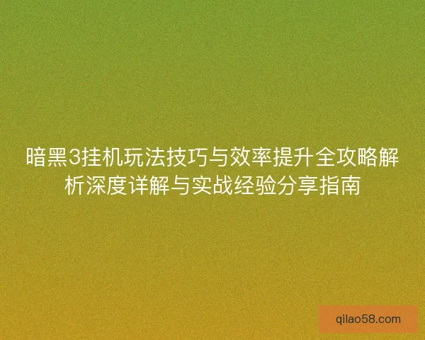 暗黑3挂机玩法技巧与效率提升全攻略解析深度详解与实战经验分享指南