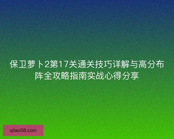 保卫萝卜2第17关通关技巧详解与高分布阵全攻略指南实战心得分享